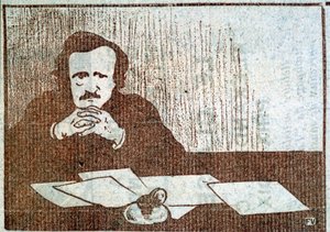Portrait of Edgar Allan Poe - engraving by Félix Vallotton, circa 1900 by Felix Edouard Vallotton