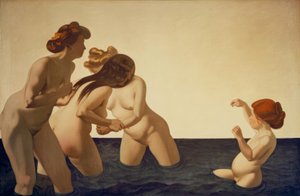Three Women and a Little Girl Playing in the Water