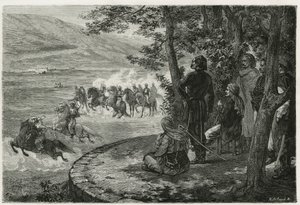 The Race of the Djerid (engraving by F. Regamey, to illustrate the story Les Ansaries by Leon Cahun) by Felix Elie Regamey