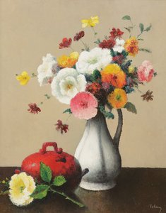 White vase and red box