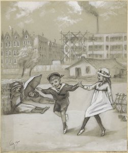 Dancing Boy and Girl in a City Park or Playground