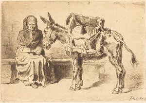 Seated Woman and Ass by Felix Hilaire Buhot