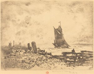 La Petite Marine - Souvenir de Medway Counterproof by Felix Hilaire Buhot