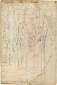 Sketch of Trees with a Statue on a Pedestal by Felix Hilaire Buhot
