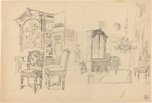 Two Studies of an Interior with Furniture