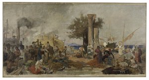 Sketch for the dome of the Paris Bourse du Commerce: Commercial activity in Europe, ca. 1889 by Felix Hippolyte Lucas