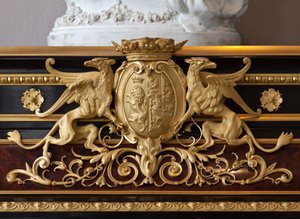 Detail of a piece of furniture decorates the coat of arms of the Brignole Sale family