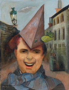 Self-portrait with a Paper Hat and Blue Scarf by Felix Nussbaum