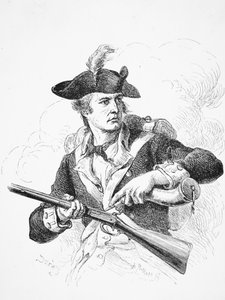 An American Soldier, During the War of Independence, Using His Powder Horn to Prime the Pan of His Flintlock Musket, Engraved by A. Bollett by Felix Octavius Carr (after) Darley