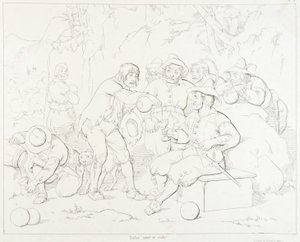 Rip Van Winkle, Rip Serving Liquor to the Strange Men in the Mountains (illustration) by Felix Octavius Carr Darley