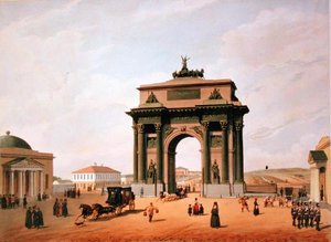 The Triumphal Arch in the Tverskaya Square in Moscow, Printed by Lemercier, Paris, 1840s