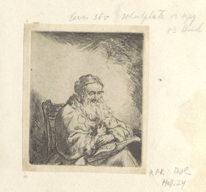 Old Man with a Clover on His Coat (series title: Recueil de quatre-vingt-cinq estampes originales) by Ferdinand Bol (attributed to)