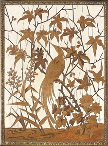 Inlaid Panel with an Exotic Bird Amidst Foliage in Marshland, Maison Grioux