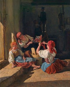 Children decorating a Conscripts hat, 1854