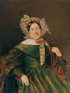 Woman in Green, Salmon-Pink Iridescent Dress