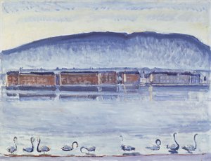 Lake Geneva with Mont Salève and Swans by Ferdinand Hodler