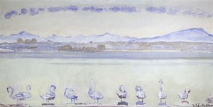 Nine Swans in Front of a Mountainous Landscape by Ferdinand Hodler