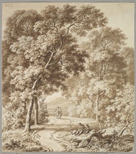 A Path Bordered by Trees with Two Beggars and a Couple Strolling