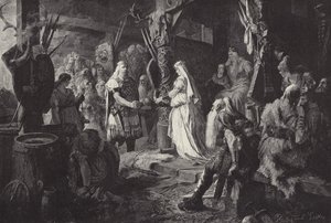 Frithjof in the hall of King Ring (engraving) by Ferdinand Leeke