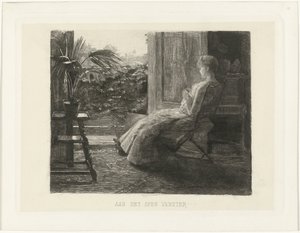 Young Woman Embroidering by the Open Window by Ferdinand Oldewelt