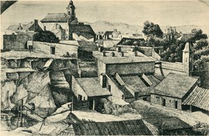 Quarry in Alt-Matzleinsdorf, with the parish church of St Florian in Vienna