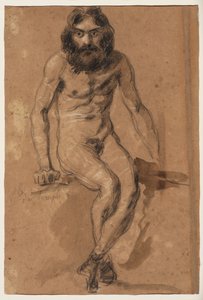 Horses Running (recto); Nude Bearded Man, Seated (verso), c.1800-1899