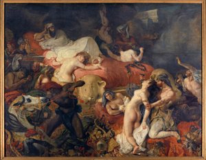 Death of Sardanapalus. Sardanapalus, Assyrian king besieged by insurgents, had his wives and horses slaughtered before killing himself by Ferdinand Victor Eugene Delacroix