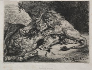 Lion Devouring a Horse, 1844 by Ferdinand Victor Eugene Delacroix