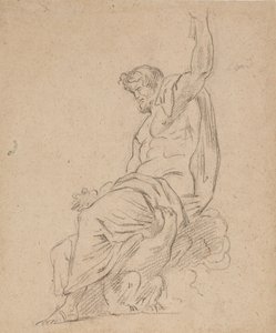 Seated figure of a man, possibly Jupiter, on an eagle, reaching up with his left hand by Ferdinand Victor Eugene Delacroix