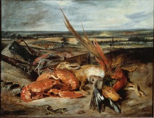 Still Life with Lobster and Trophies of Hunting and Fishing by Ferdinand Victor Eugene Delacroix