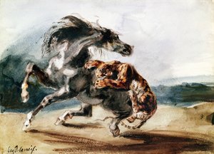 Tiger Attacking a Wild Horse by Ferdinand Victor Eugene Delacroix