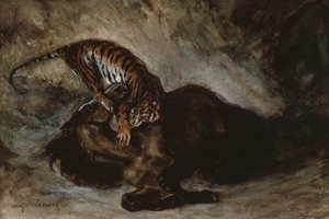 Tiger Attacking a Horse by Ferdinand Victor Eugene Delacroix