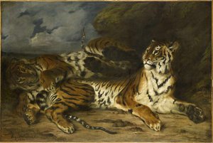Young Tiger Playing with Its Mother