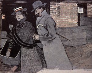 Man Harassing a Young Woman. Illustration by F. Von Reznicek in: Simplicissimus, Germany
