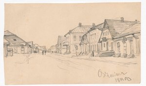 Street in Oszmiana; verso: outline of a door