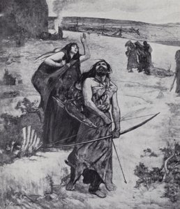 Ice Age man learning to hunt with bow and arrow by Fernand (after) Cormon