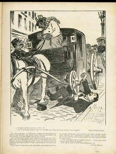 Illustration of Fernand Fau (1858-1919) in Le Rire, 29/02/08 - Metiers, Transport, Disaster Accidents, Caleche Fiacre Cab - Cochers Fiacres