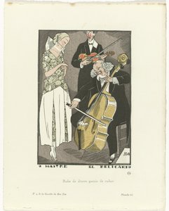 Gazette du Bon Ton, 1920 - No. 9, Pl. 66: O Maitre el Relicario / Dinner Dress Trimmed with Ribbon by Fernand Siméon