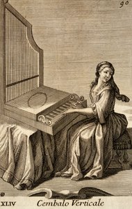 Woman playing the vertical harpsichord by Filippo Bonanni