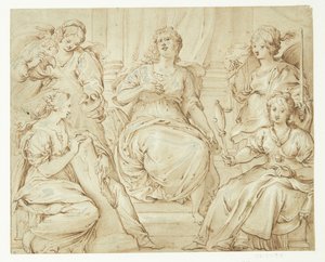 Five Allegorical Female Figures, Wisdom and Justice on the Right by Filippo Lauri