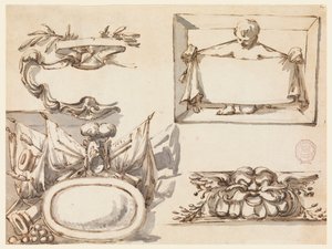 An Escutcheon, a Trophy, a Label, a Decorative Motif for a Frieze by Filippo Marchionni