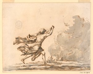 A Young Man Running Toward a Fire, mid-18th century by Filippo Marchionni