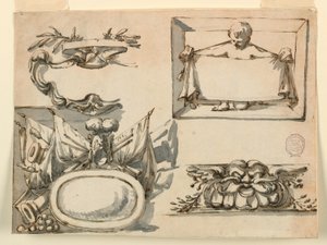 An escutcheon, a trophy, a label, a decorative motif for a frieze, 1750–75 by Filippo Marchionni