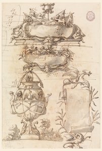 Two escutcheons, decorative vase and a scroll, 1750–75 by Filippo Marchionni