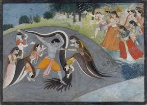 Krishna Subduing Kaliya, the Snake Demon: Folio from a Bhagavata Purana Series