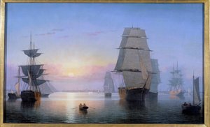Boston Harbour in the Setting Sun in 1850 by Fitz Henry Lane