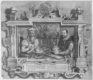 Double portrait of Gerard Mercator (1512-94) and Jodocus Hondius (1563-1612) engraved for inclusion in the Mercator and Hondius series of atlases, 1619