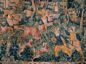 Flemish tapestry. Deer hunting. Atelier of Oudenaarde. 17th century.