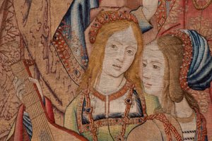 Flemish tapestry. Series The History of David and Bathsheba. The Prophet Nathan reprehends King David. Third panel of the series. Model Anonymous. Manufacture Unknown, Brussels. 1505
