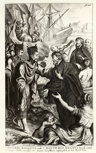 Michael Rogerius (1543-1607) and Matthaeus Riccius (1552-1610) arriving on the coast of China, illustration from a history of the Church by P. Cornelius Hazart, published in Antwerp, 1668 by Flemish School